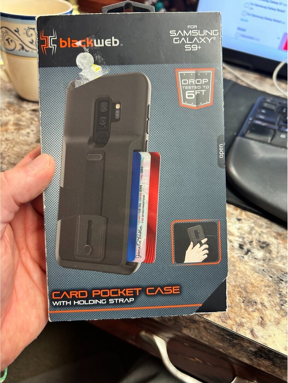 Blackweb Card Pocket Case for Samsung Galaxy S9+ Wallet Strap Kickstand Black